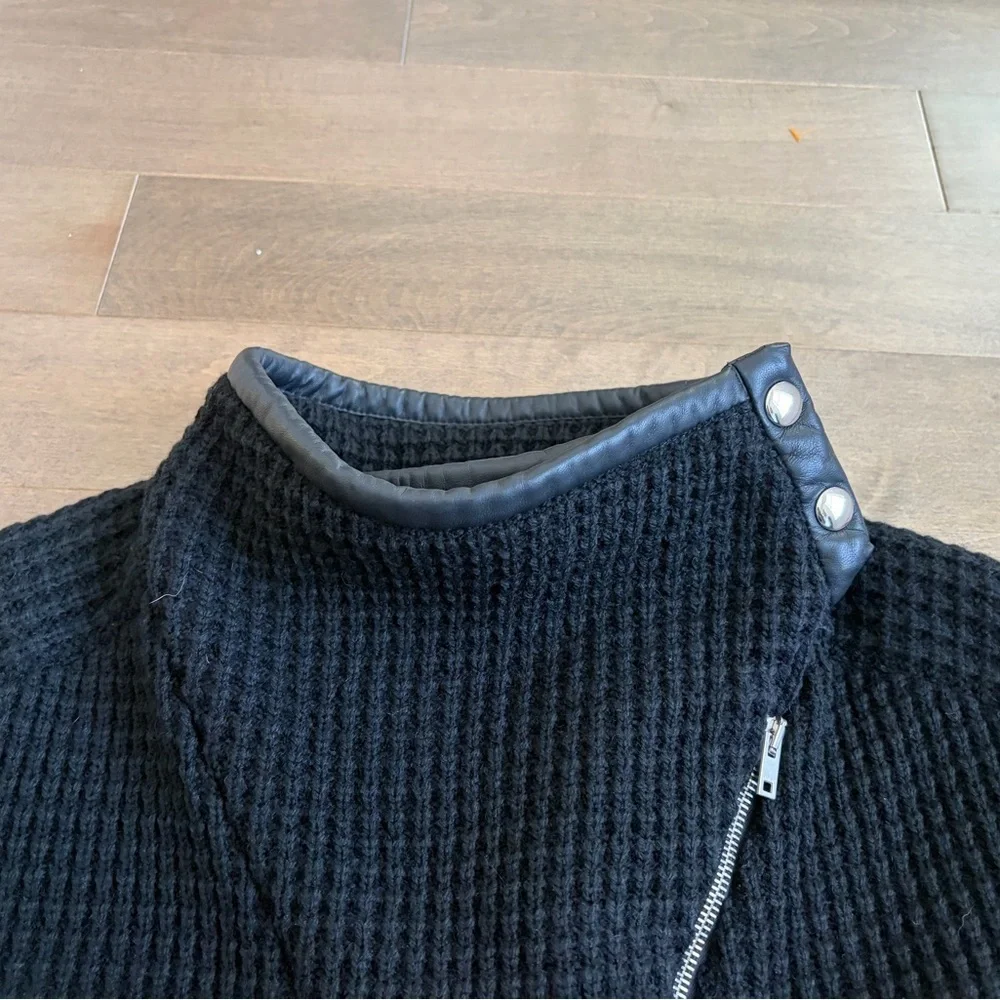 IRO Chelane Black Waffle Knit Leather Trimmed Jacket - Picture 6 of 7